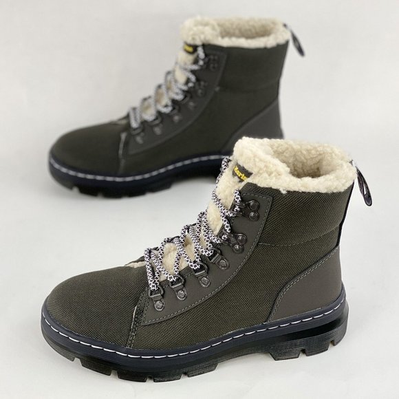Dr Martens Combs FL Gunmetal Gray Women's Boots Faux Fur Lined Lace Up - Picture 3 of 10